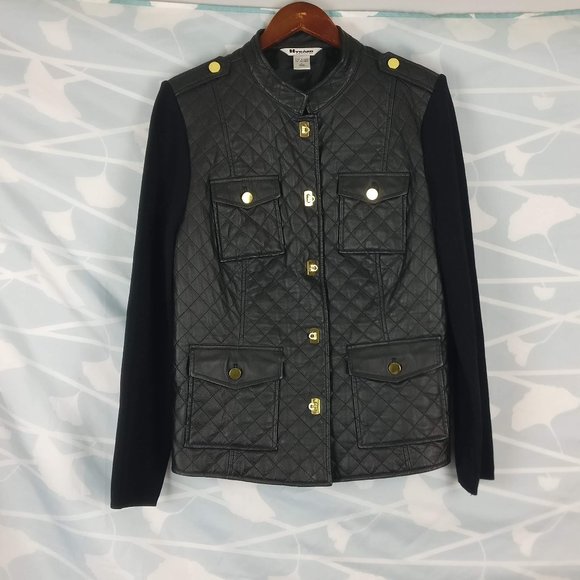 Quilted Leather Knit Jacket with Turn Lock buttons Coco Gancini Gold detail, Lrg - Picture 1 of 8
